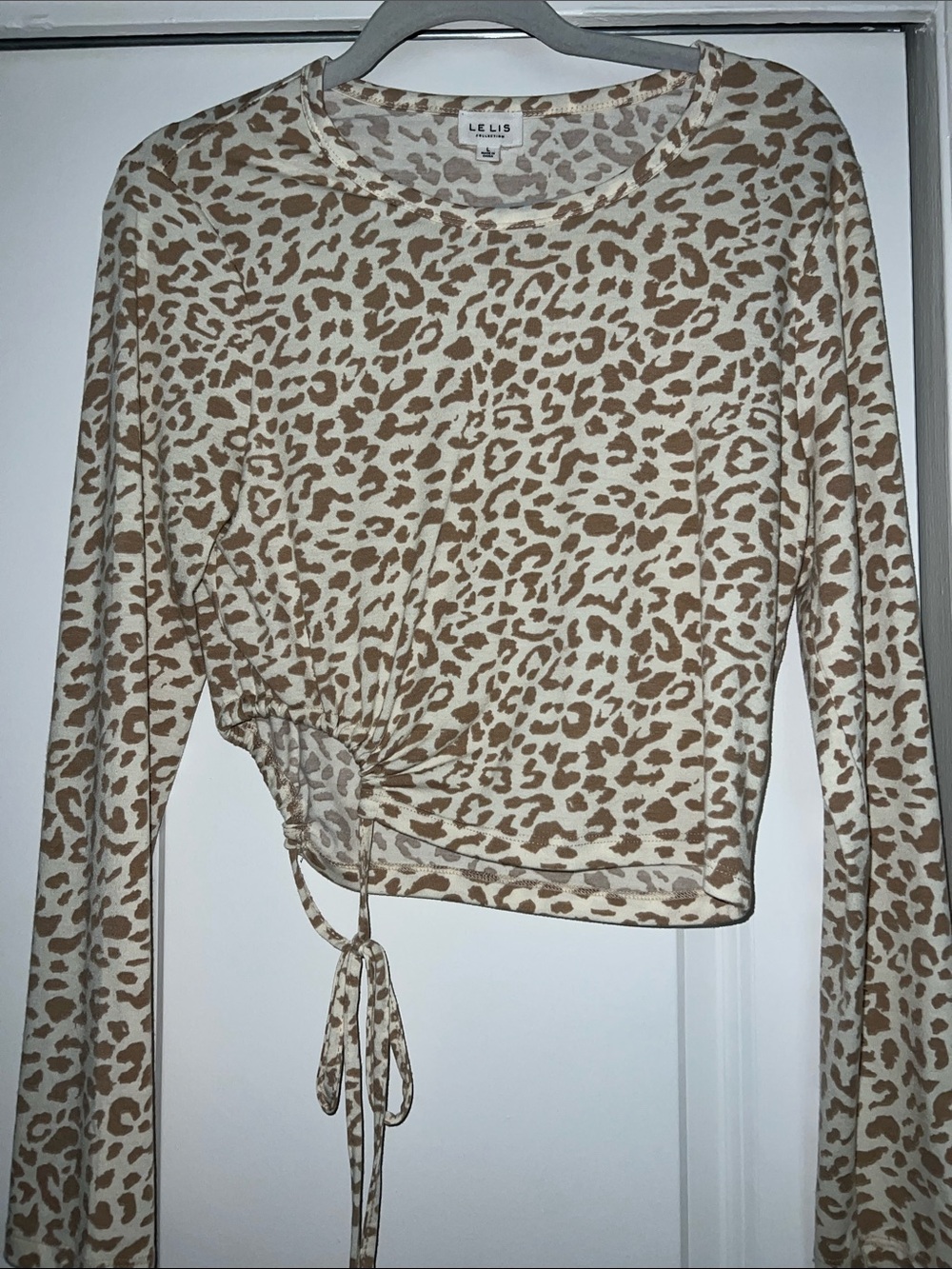 Le Lis Beige and Brown Leopard-Print Long Sleeve Drawstring Top